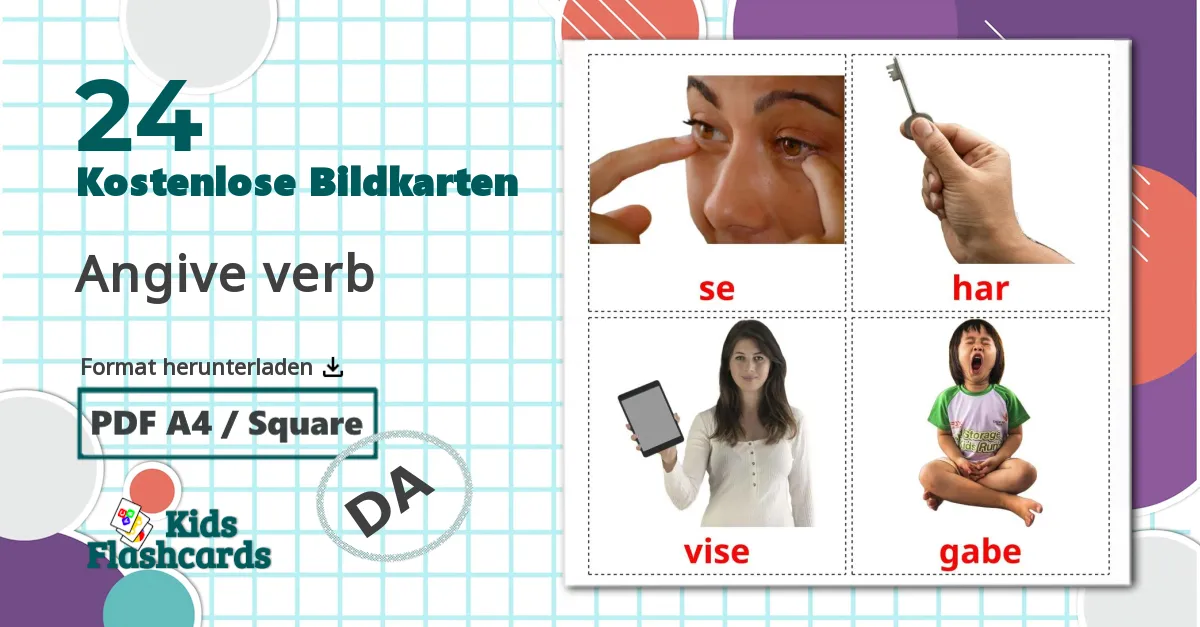 24 Bildkarten für Angive verb