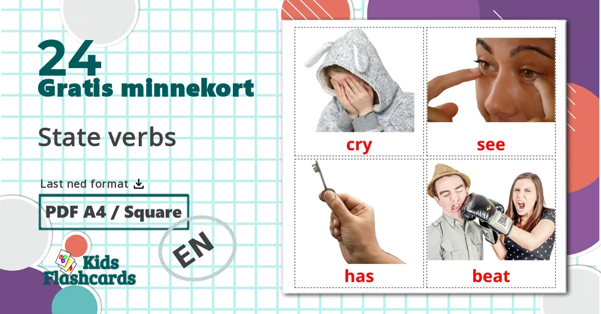 24 State verbs bildekort