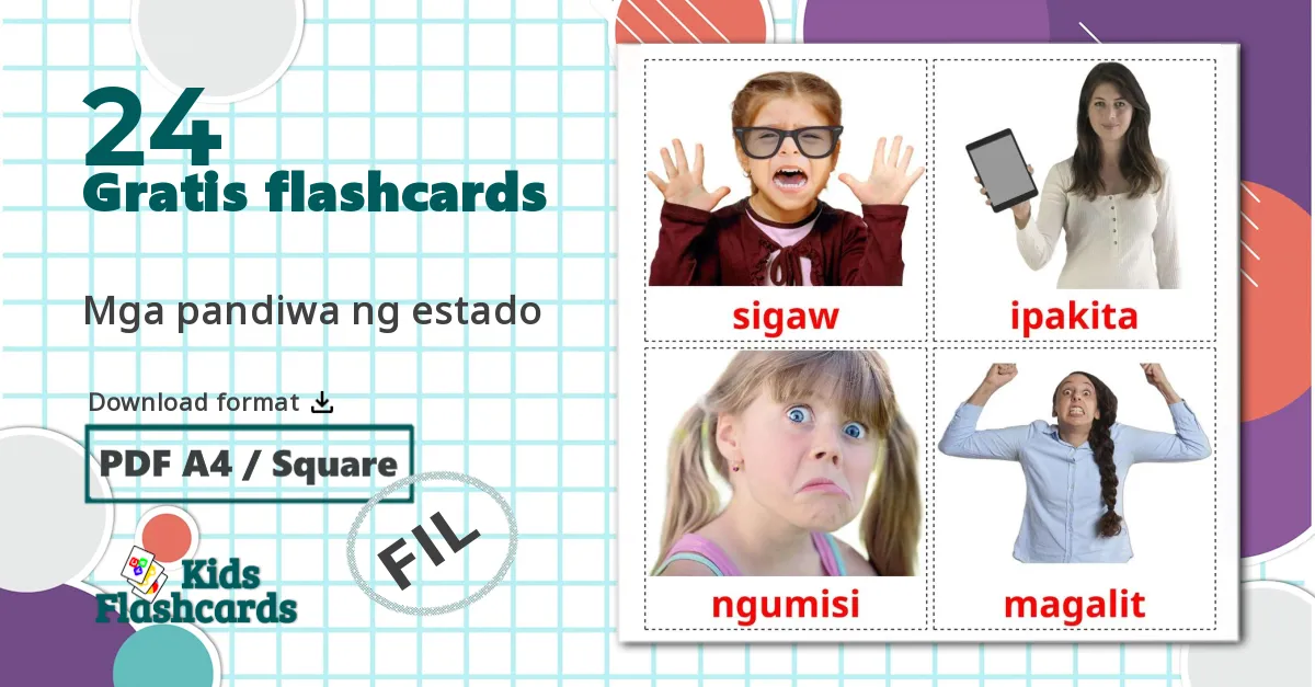 24 Mga pandiwa ng estado billedkort for børn