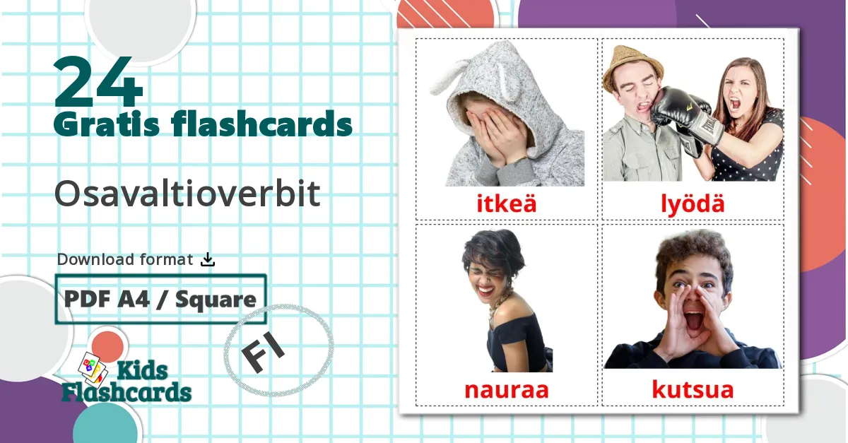 24 Osavaltioverbit billedkort for børn