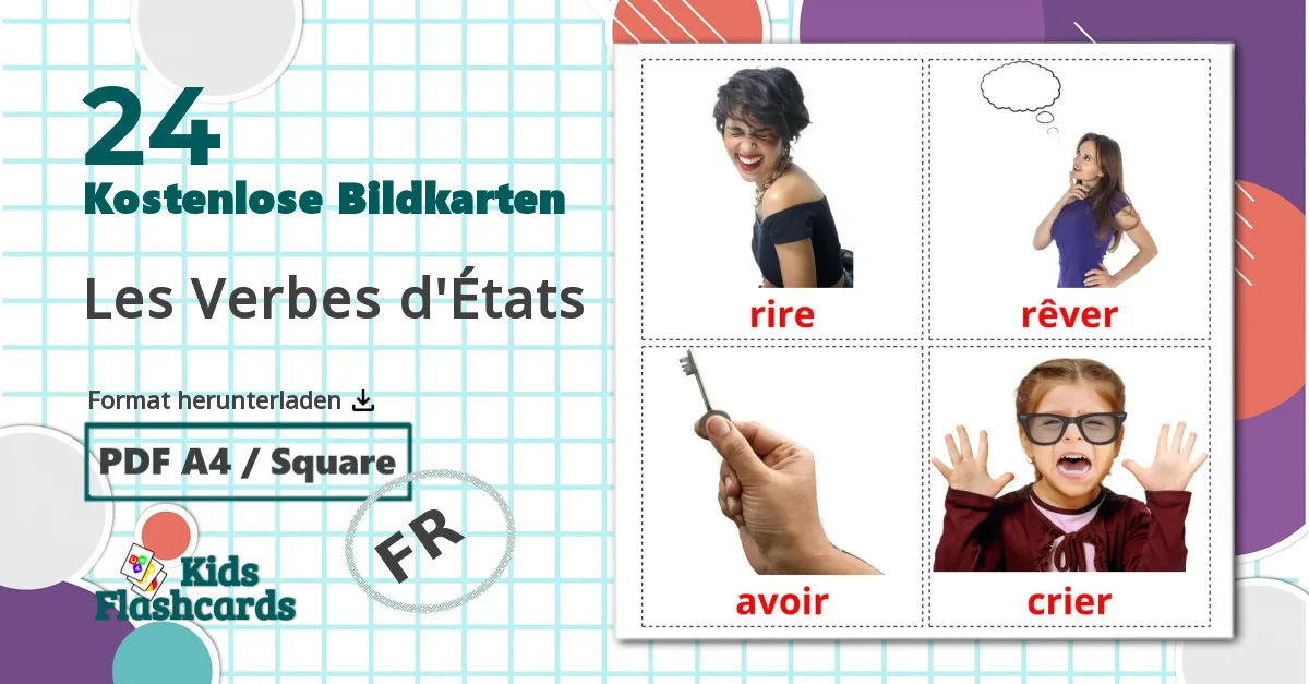 24 Bildkarten für Les Verbes d'États