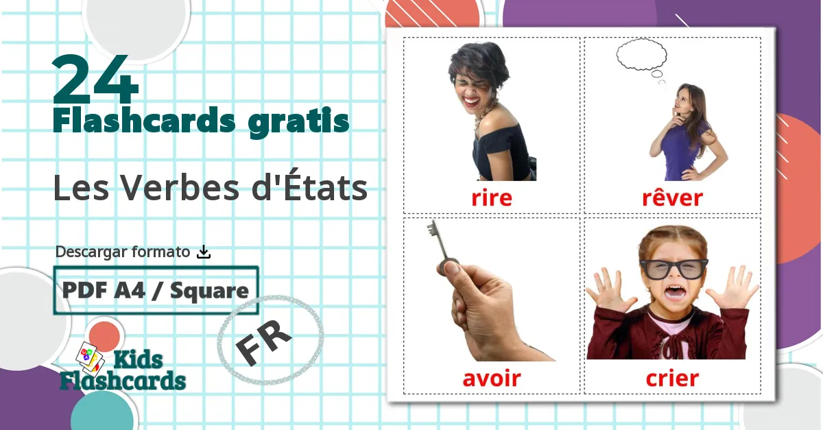 24 tarjetas didacticas de Les Verbes d'États