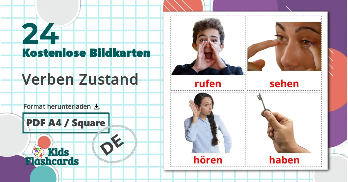 24 Bildkarten für Verben Zustand