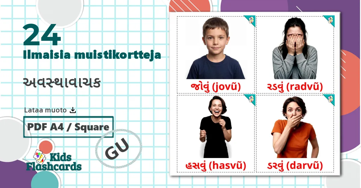 24 અવસ્થાવાચક lasten kuvakortit