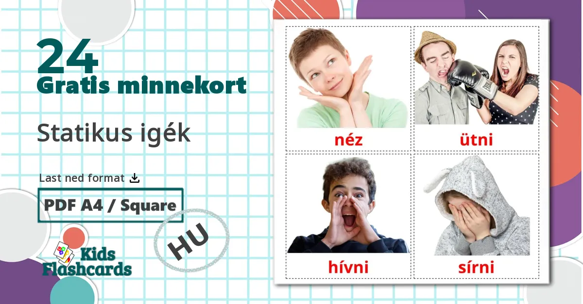 24 Statikus igék bildekort