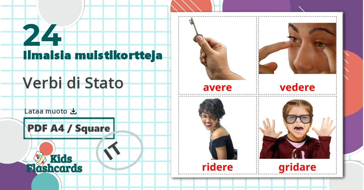 24 Verbi di Stato lasten kuvakortit
