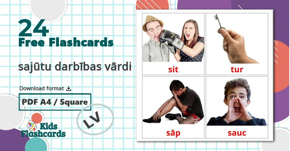 24 sajūtu darbības vārdi flashcards