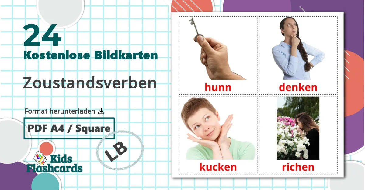 24 Bildkarten für Zoustandsverben