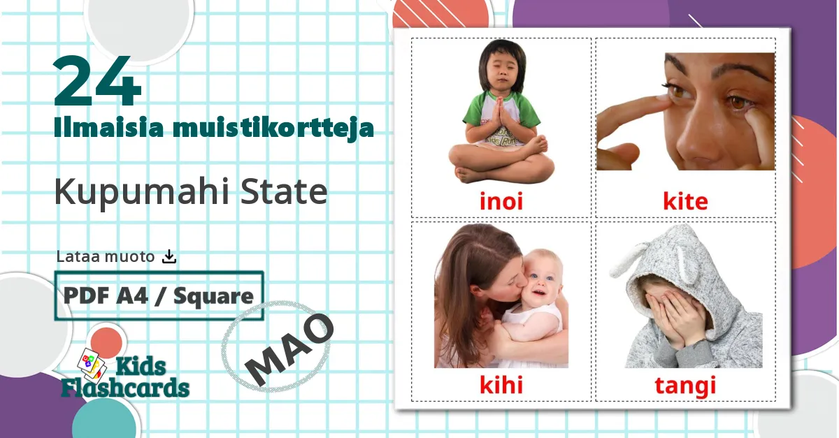 24 Kupumahi State lasten kuvakortit