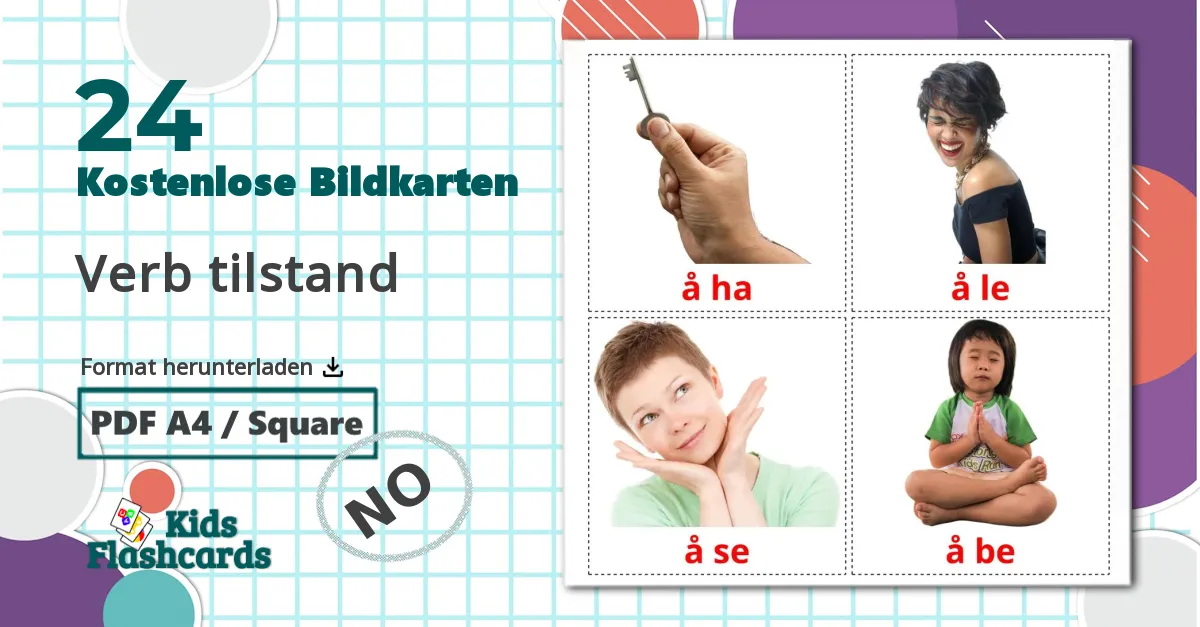 24 Bildkarten für Verb tilstand