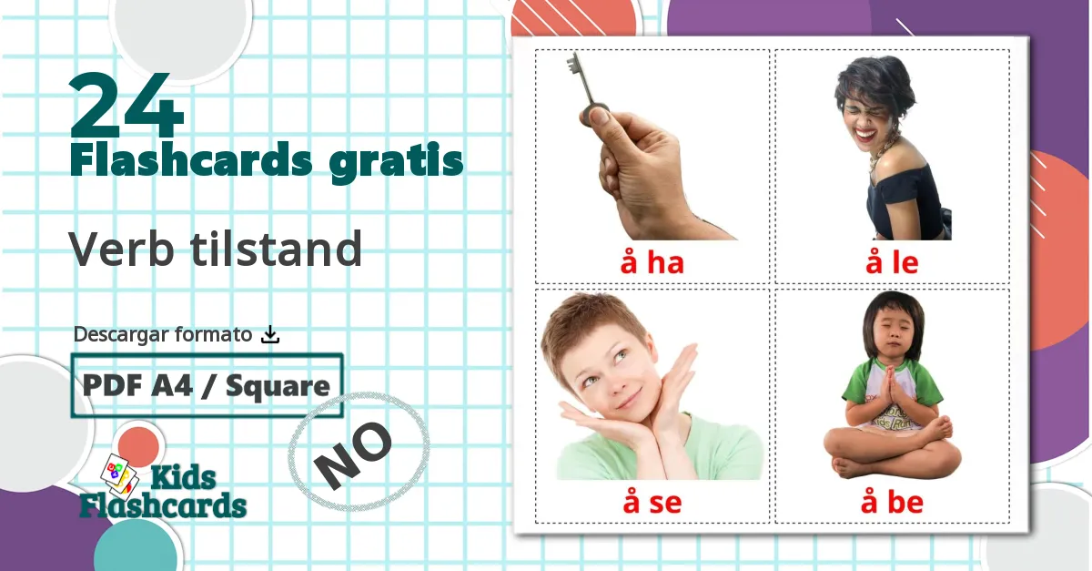 24 tarjetas didacticas de Verb tilstand