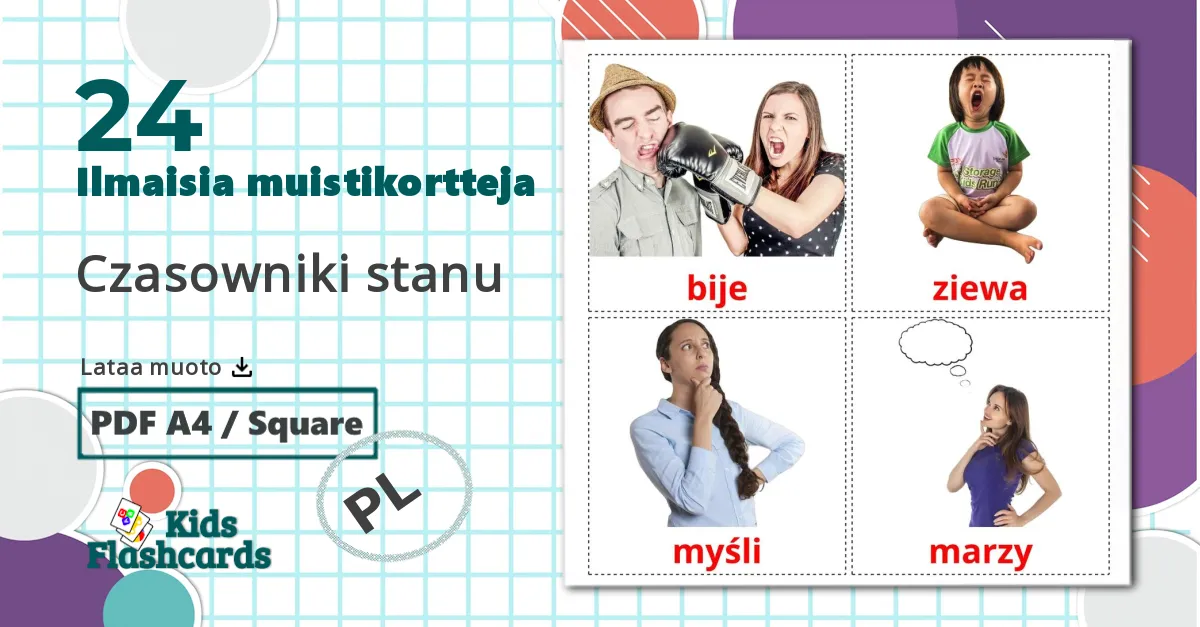 24 Czasowniki stanu lasten kuvakortit