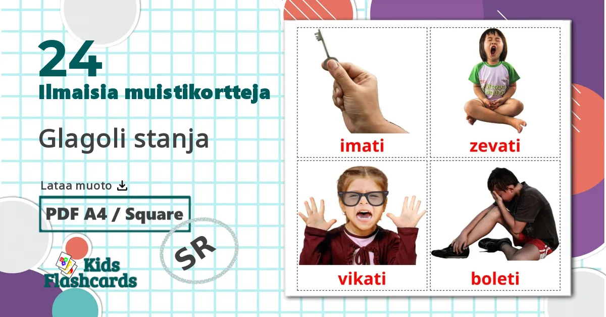 24 Glagoli stanja lasten kuvakortit