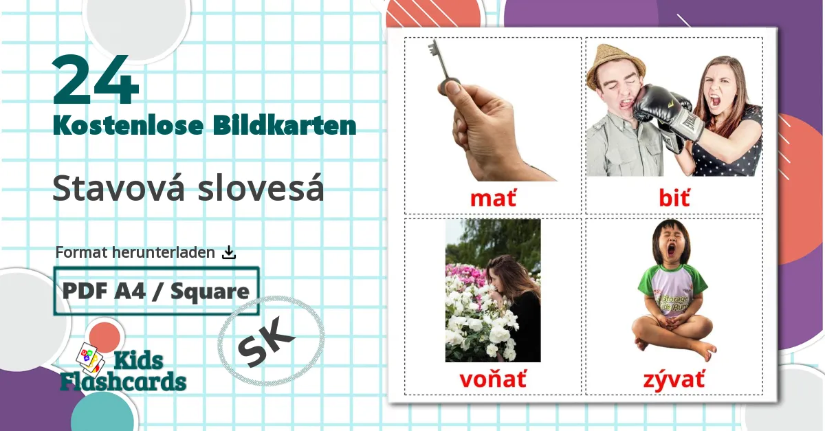 24 Bildkarten für Stavová slovesá