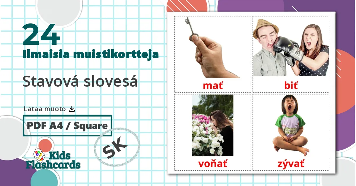 24 Stavová slovesá lasten kuvakortit