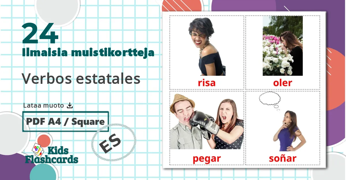 24 Verbos estatales lasten kuvakortit