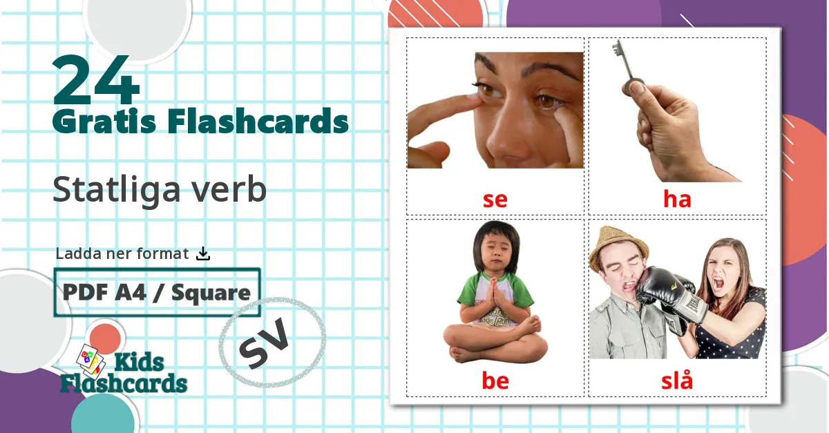 24 Statliga verb bildkort för barn