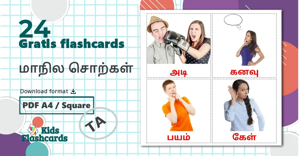24 மாநில சொற்கள் billedkort for børn