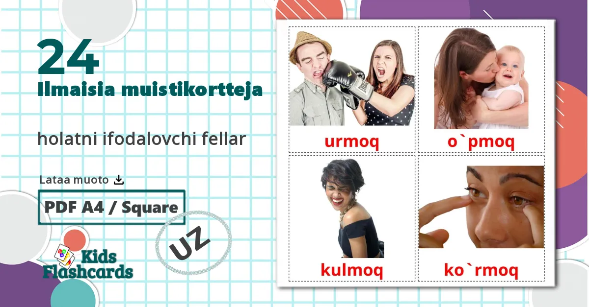 24 holatni ifodalovchi fellar lasten kuvakortit