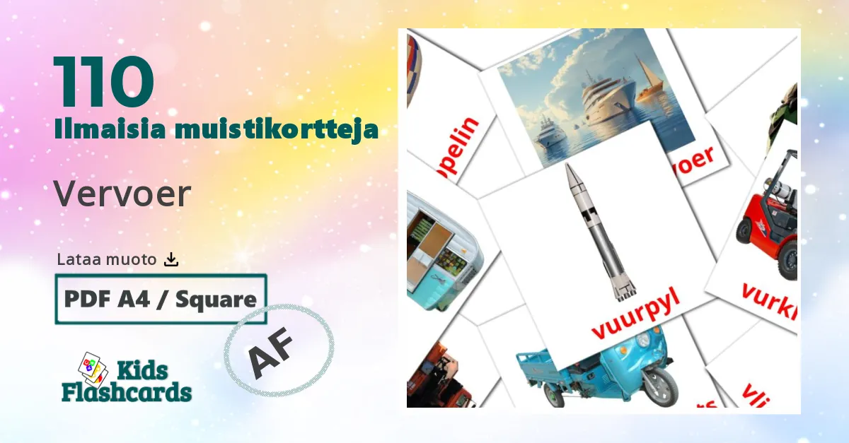 Vervoer – lasten kuvakortit afrikaansksi sanastoon