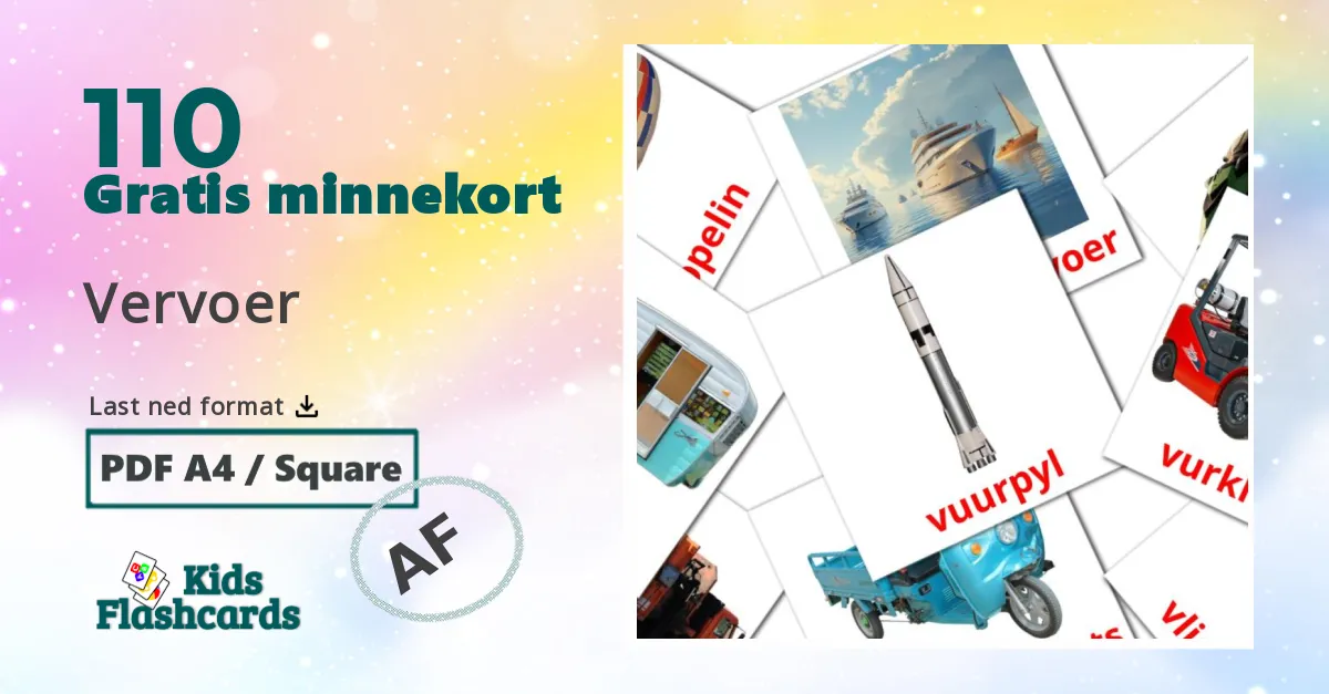 Vervoer bildekort for barn på afrikaans