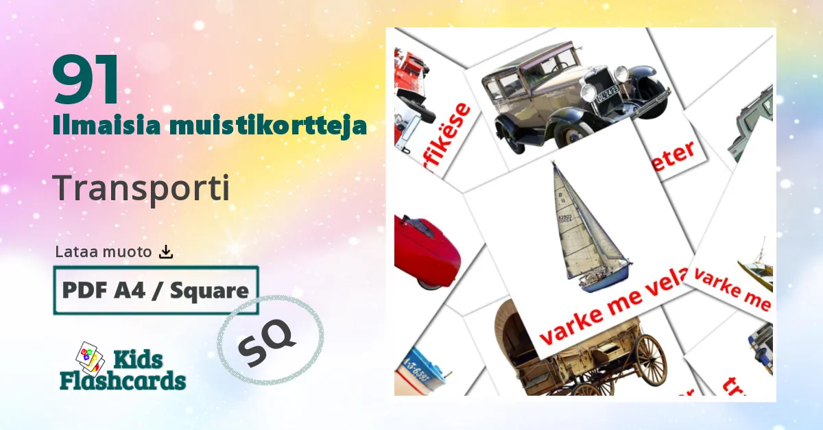 Transporti – lasten kuvakortit albanianksi sanastoon