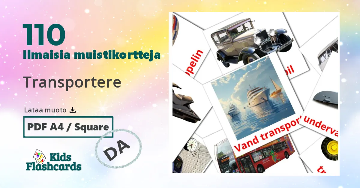 Transportere – lasten kuvakortit danskksi sanastoon