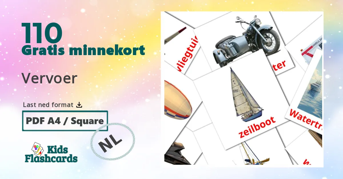Vervoer bildekort for barn på nederlandsk