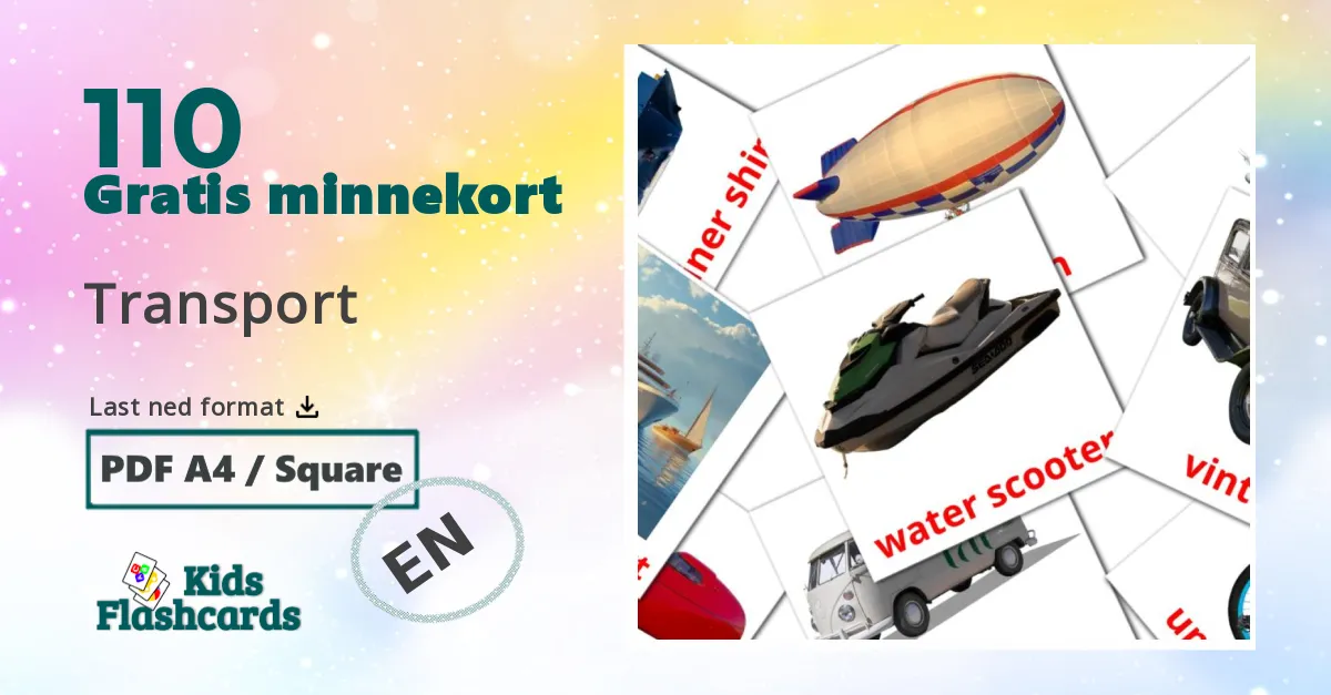 Transport bildekort for barn på engelsk