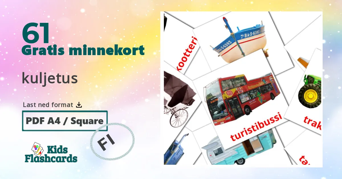 kuljetus bildekort for barn på finsk
