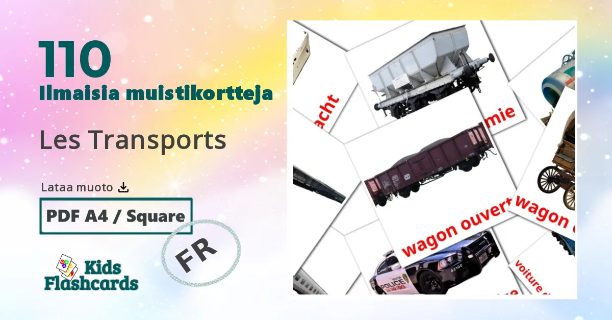 Les Transports – lasten kuvakortit ranskalaiseksi sanastoon