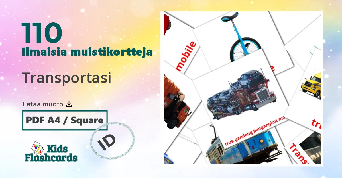 Transportasi – lasten kuvakortit indonesialaiseksi sanastoon
