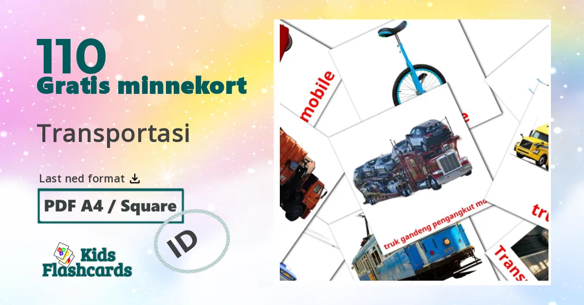 Transportasi bildekort for barn på indonesisk