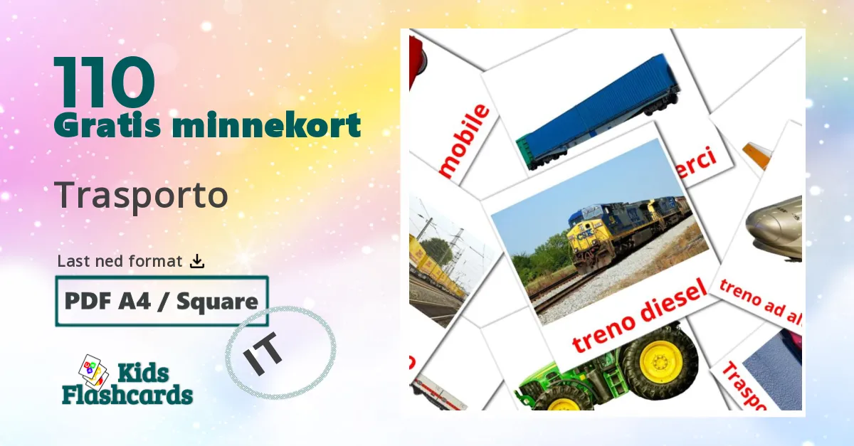 Trasporto bildekort for barn på italiensk