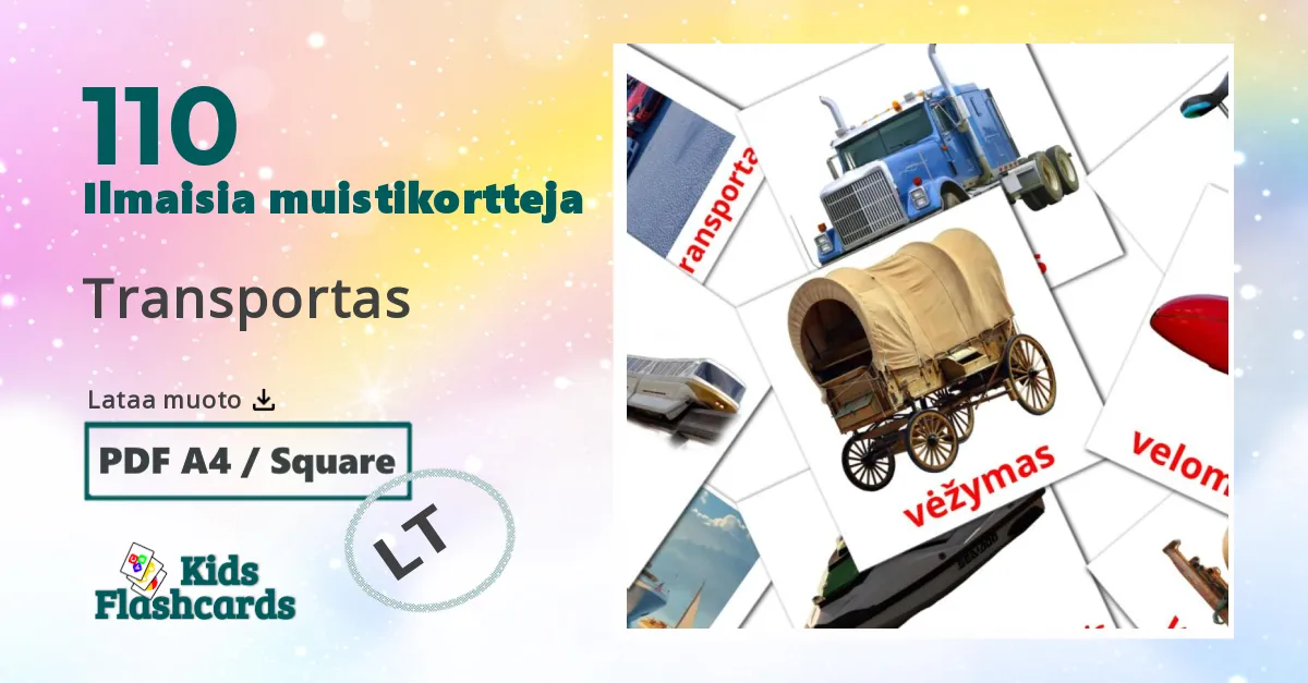 Transportas – lasten kuvakortit liettuanksi sanastoon