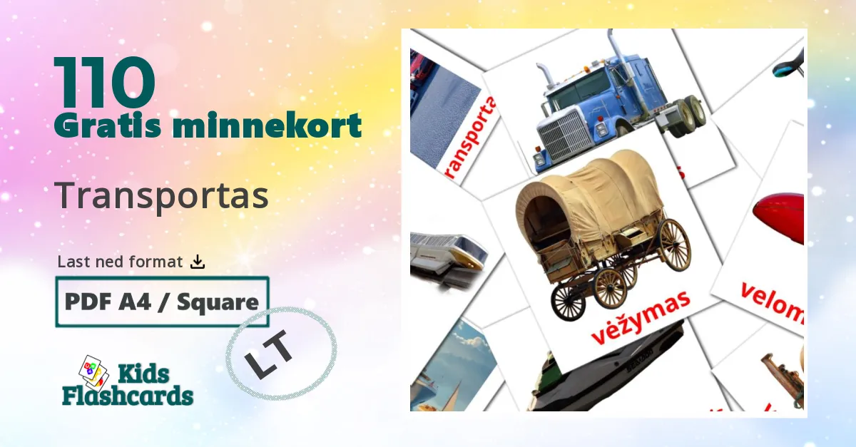 Transportas bildekort for barn på litauisk
