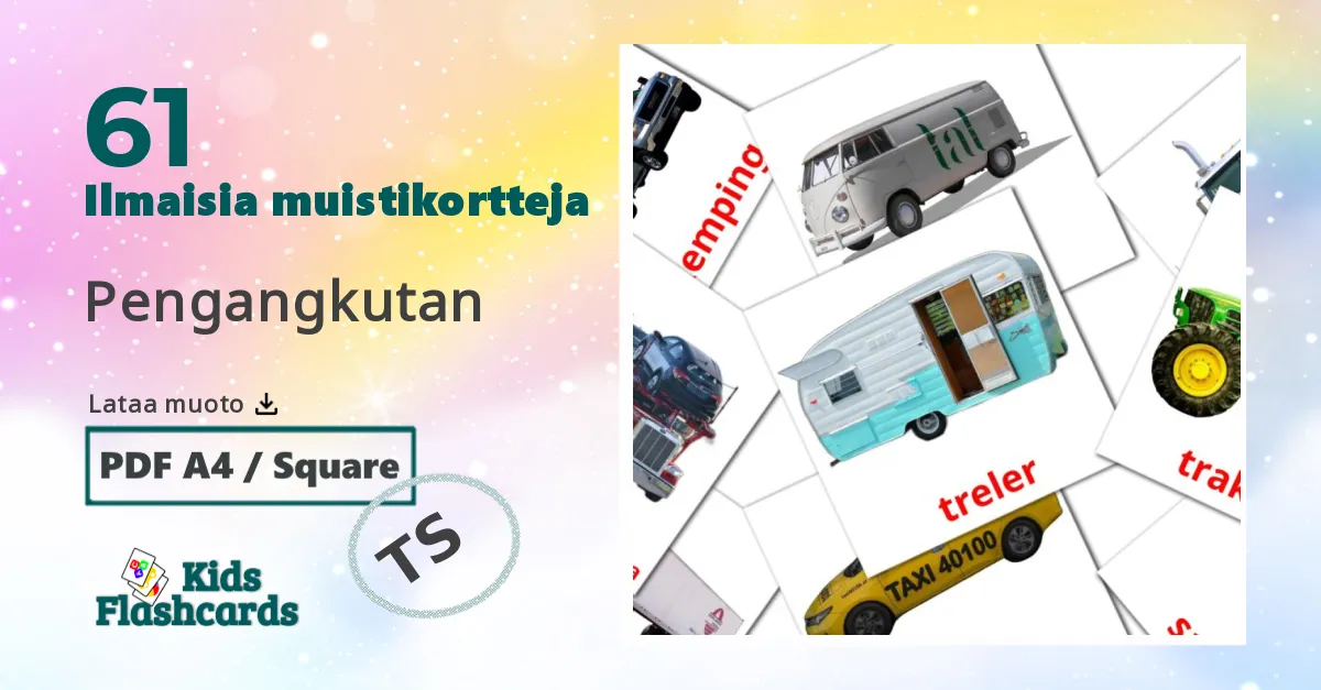 Pengangkutan – lasten kuvakortit malaijiksi sanastoon