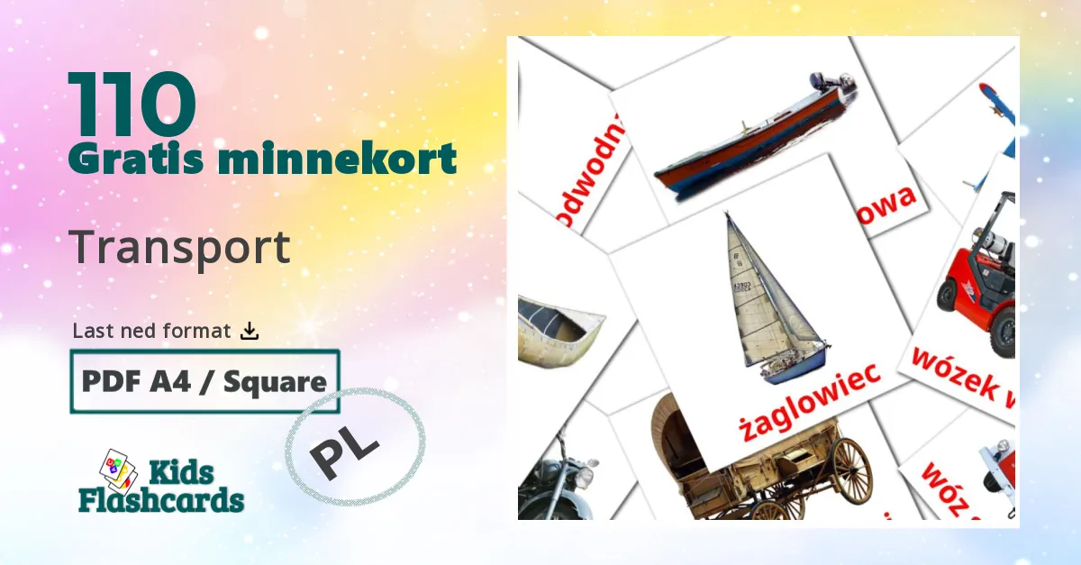 Transport bildekort for barn på polsk