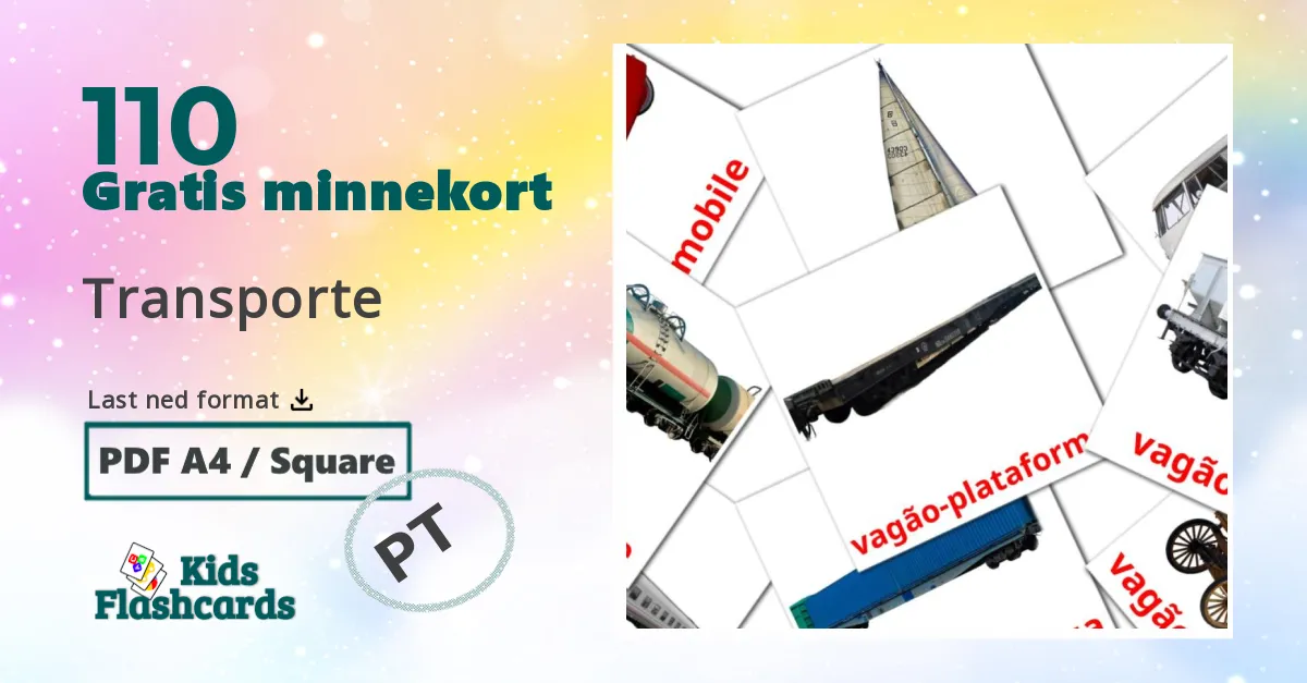 Transporte bildekort for barn på portuguese