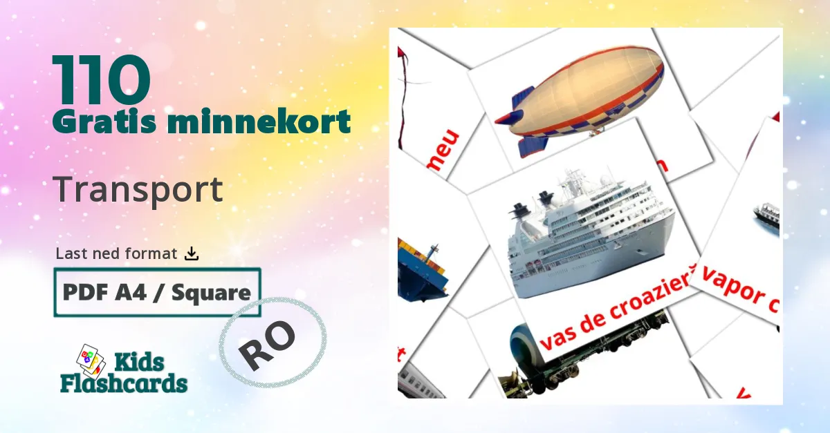 Transport bildekort for barn på rumensk