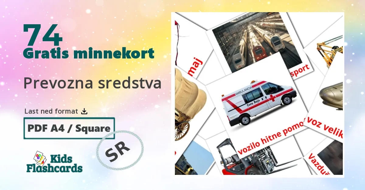 Prevozna sredstva bildekort for barn på serbisk