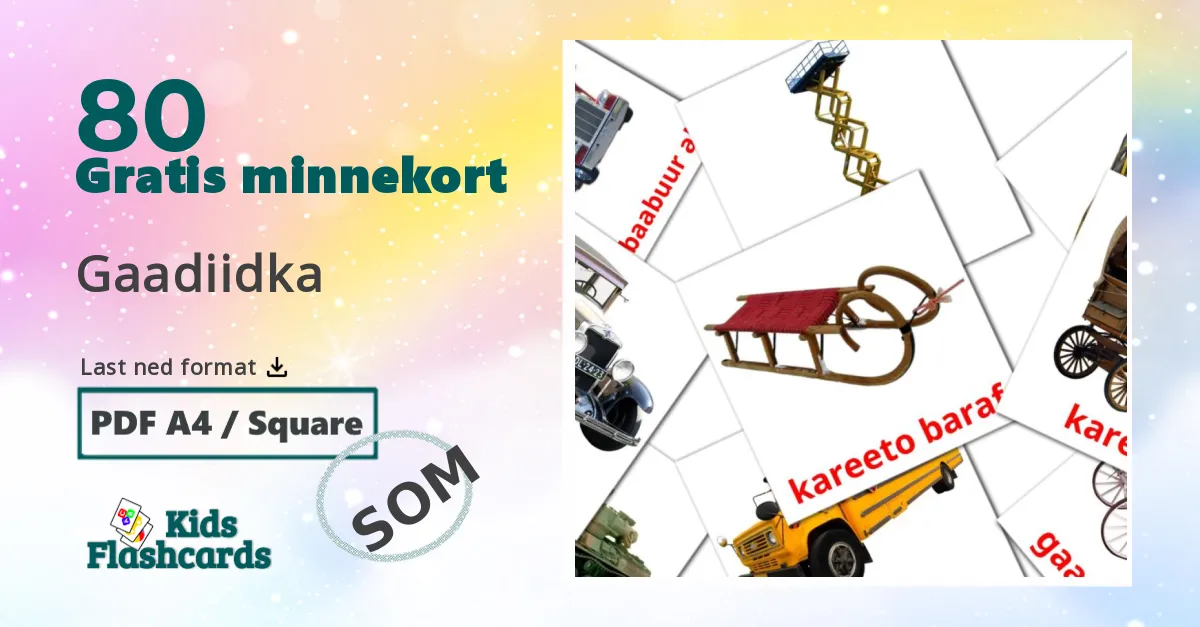 Gaadiidka bildekort for barn på somali