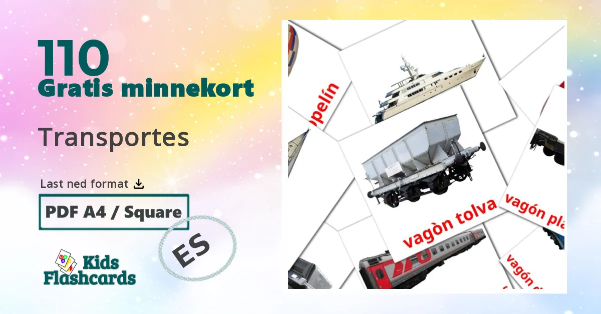 Transportes bildekort for barn på spansk