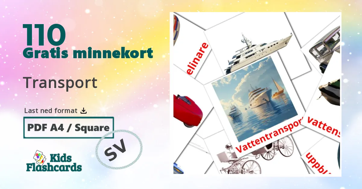 Transport bildekort for barn på svensk