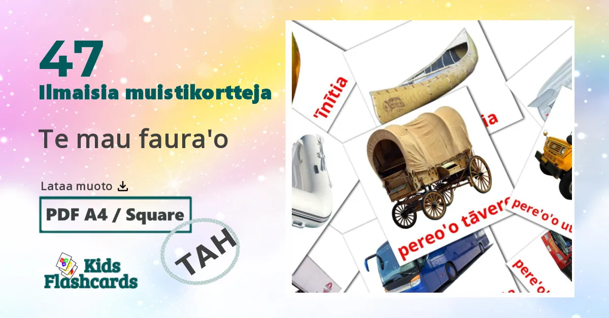 Te mau faura'o – lasten kuvakortit tahitianksi sanastoon