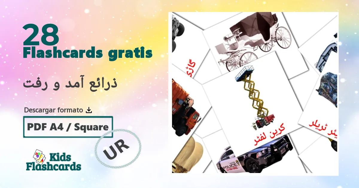 urdu tarjetas de vocabulario en ذرائع آمد و رفت