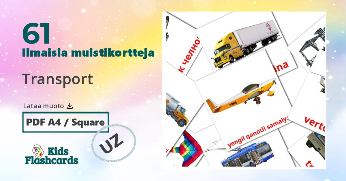 Transport – lasten kuvakortit uzbekkiksi sanastoon