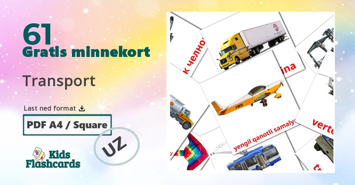 Transport bildekort for barn på uzbek