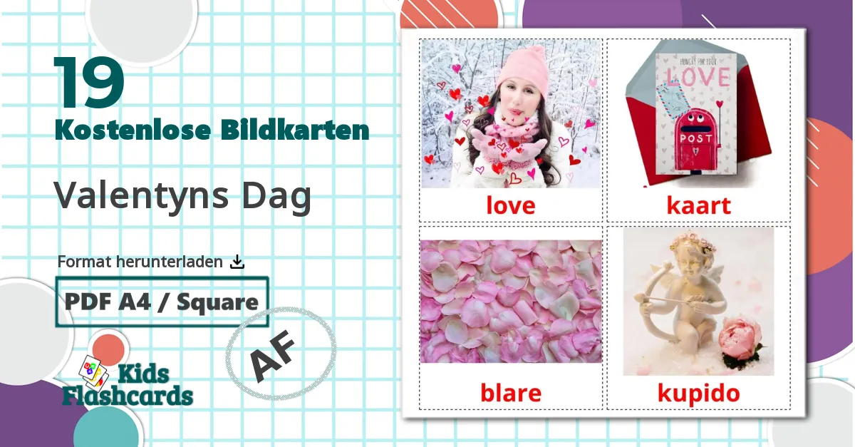 19 Bildkarten für Valentyns Dag