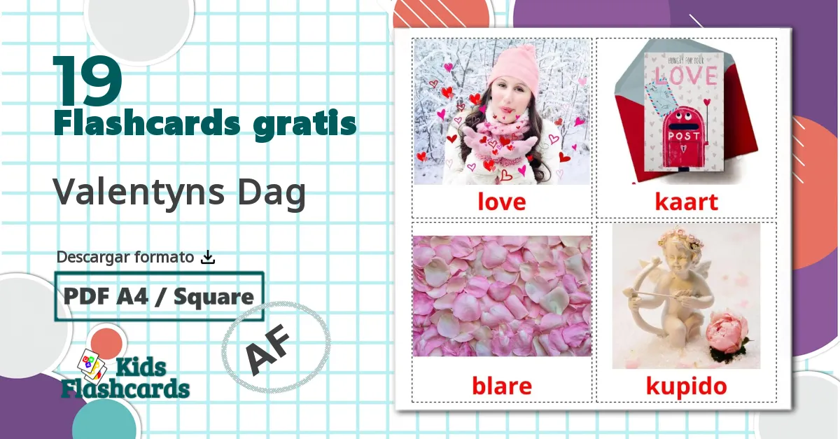 San Valentín - tarjetas de vocabulario en afrikáans